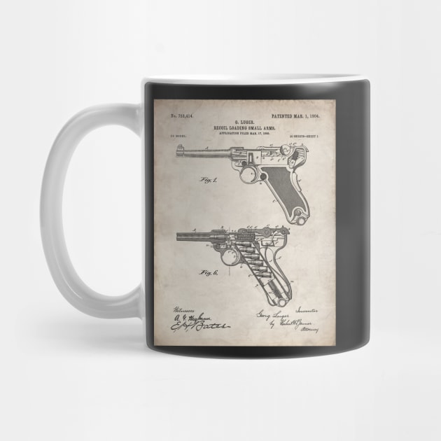 Luger Pistol Firearms Patent - Gun Lover Vintage Guns Art - Antique by patentpress